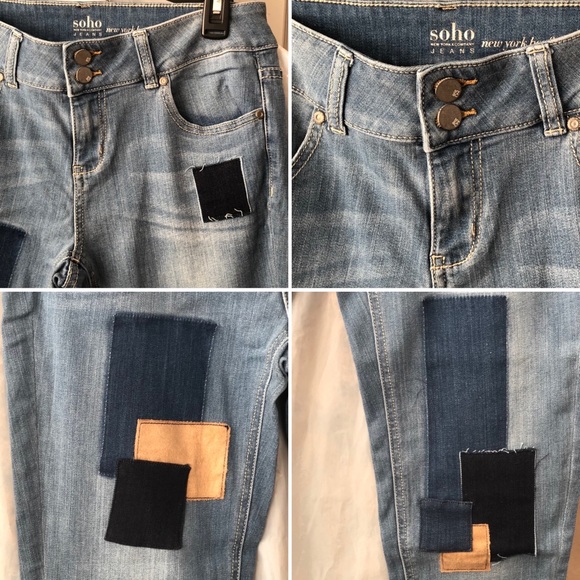 🆕👖 SOHO NY Suede Patchwork Boyfriend Jeans NY&CO - Picture 5 of 13